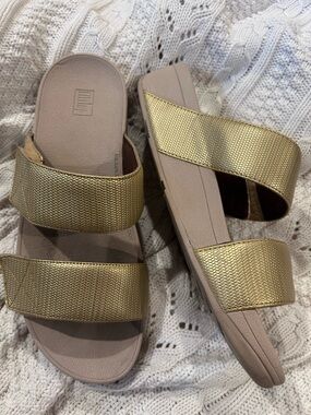 Women’s Fit Flop Gold Double Adjustable Strap Slide Sandals
